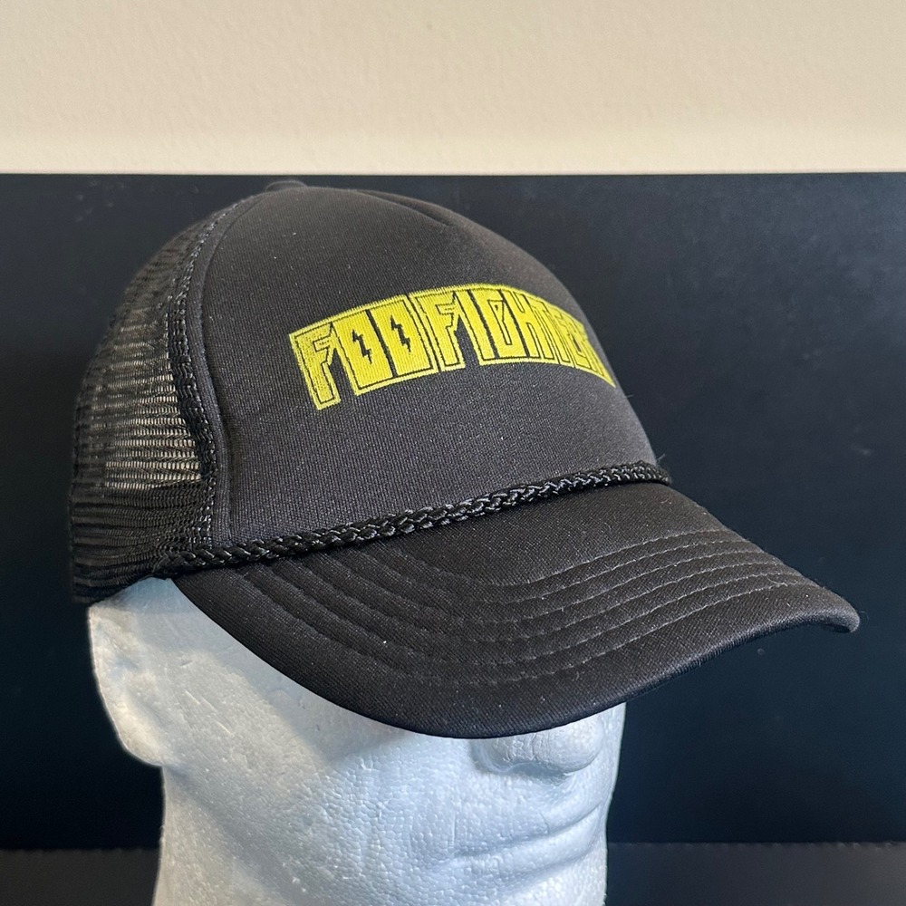 Foo Fighters Band Trucker Hat Black Yellow Logo Mesh Snapback vintage